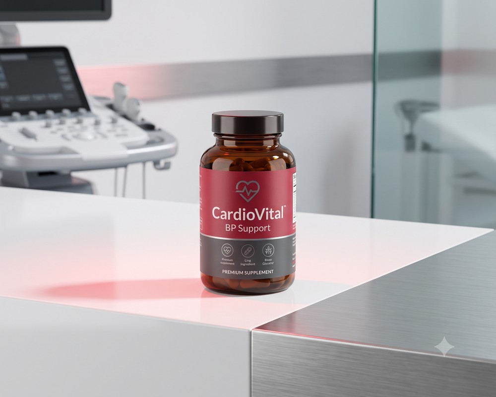 CardioVital BP Support supplement bottle on a clean clinical surface